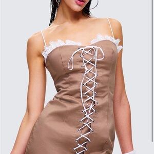 Finesse Tan Lace-Up Mini Dress